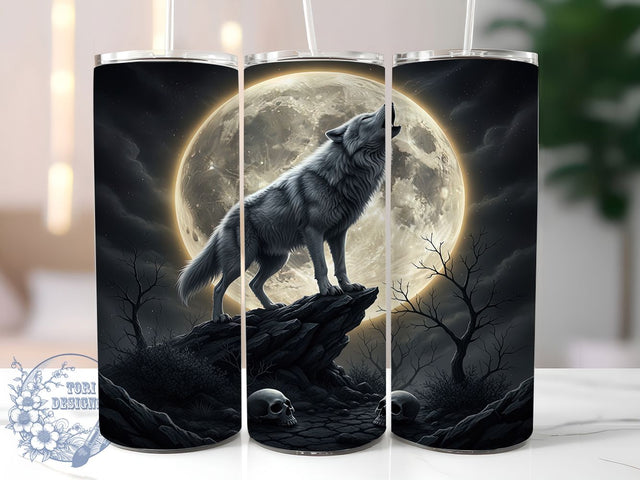 Howling Wolf Full Moon Night Tumbler, Full Moon Design, Night Sky Tumbler, 20Oz Tumbler Wrap, Sublimation Drinkware, Wild Animal Art, Lunar Aesthetic Sublimation ToriDesigns 