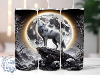 Howling Wolf Full Moon Night Tumbler, Full Moon Design, Night Sky Tumbler, 20Oz Tumbler Wrap, Sublimation Drinkware, Wild Animal Art, Lunar Aesthetic Sublimation ToriDesigns 
