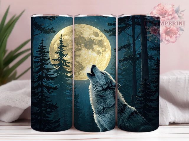 Howling Wolf Moon 20oz Tumbler Design, Wolf Tumbler, Howling Wolf, Moon Tumbler, Sublimation Design, 20oz Tumbler, Wolf Decor, Nature Gifts Sublimation Li Zamperini 