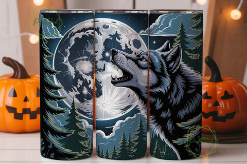 Howling Wolf Moon 20oz Tumbler Wrap Sublimation PixelChick 