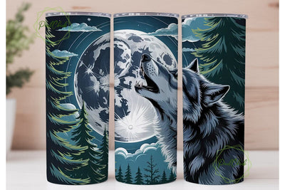 Howling Wolf Moon 20oz Tumbler Wrap Sublimation PixelChick 