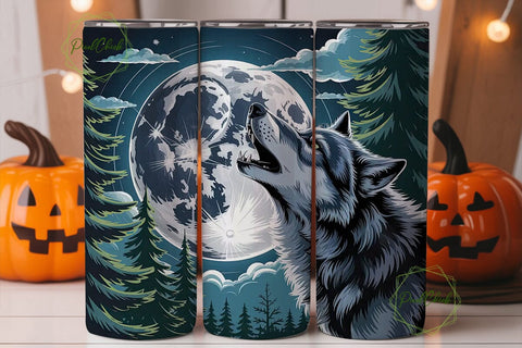 Howling Wolf Moon 20oz Tumbler Wrap Sublimation PixelChick 