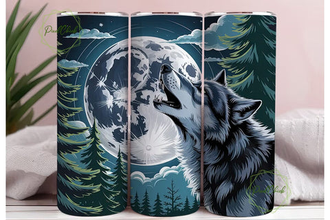 Howling Wolf Moon 20oz Tumbler Wrap Sublimation PixelChick 