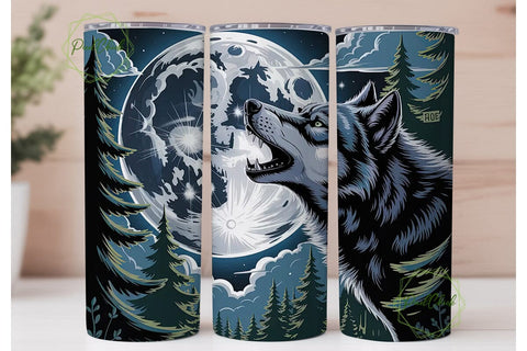 Howling Wolf Moon 20oz Tumbler Wrap Sublimation PixelChick 