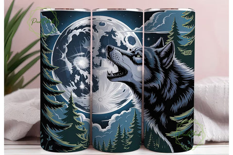 Howling Wolf Moon 20oz Tumbler Wrap Sublimation PixelChick 