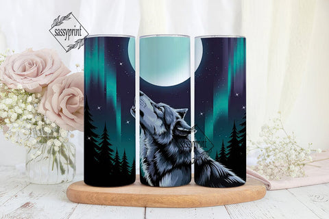 Howling Wolf Moon 20oz Tumbler Wrap Sublimation sassyprint 