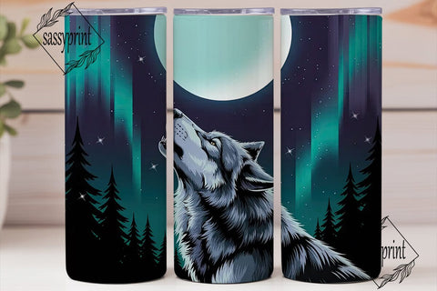 Howling Wolf Moon 20oz Tumbler Wrap Sublimation sassyprint 