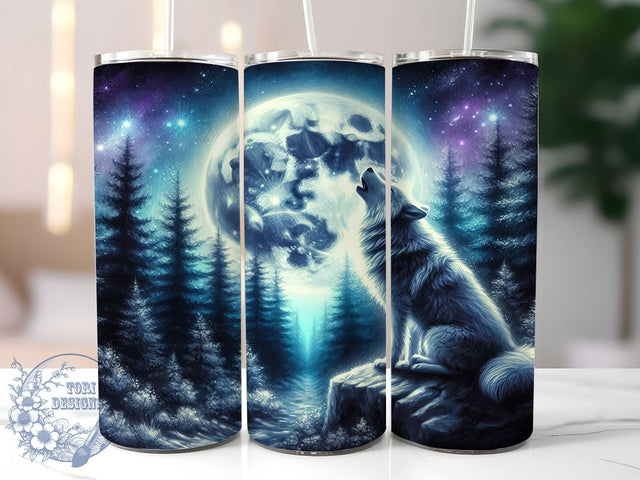 Howling Wolf Moon Night Sky Tumbler, Moon Night Sky, Lunar Tumbler, 20Oz Tumbler Wrap, Sublimation Drinkware, Wild Animal Art, Nature Aesthetic Sublimation ToriDesigns 