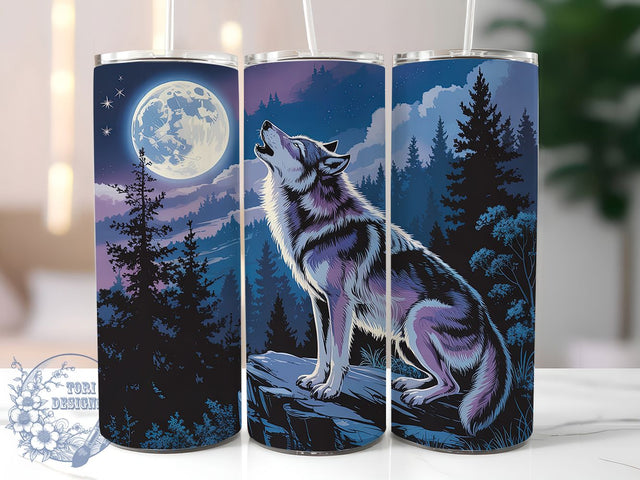 Howling Wolf Moon Night Sky Tumbler, Moon Night Sky, Lunar Tumbler, 20Oz Tumbler Wrap, Sublimation Drinkware, Wild Animal Art, Nature Aesthetic Sublimation ToriDesigns 