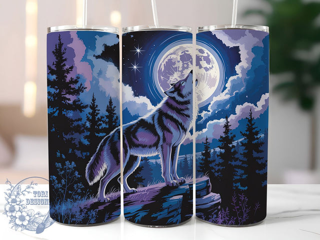 Howling Wolf Moon Night Sky Tumbler, Moon Night Sky, Lunar Tumbler, 20Oz Tumbler Wrap, Sublimation Drinkware, Wild Animal Art, Nature Aesthetic Sublimation ToriDesigns 