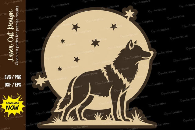 Howling Wolf Moon Scene Laser Cut SVG File SVG Regulrcrative 