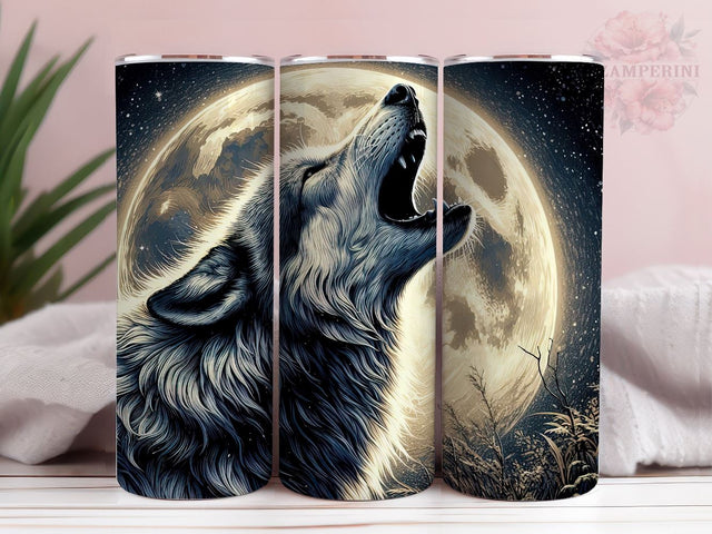 Howling Wolf Tumbler Wrap, 20oz Skinny Tumbler, Neon Wolf Tumbler PNG, Instant Digital Download PNG, Straight & Tapered Tumbler Wrap PNG Sublimation Li Zamperini 