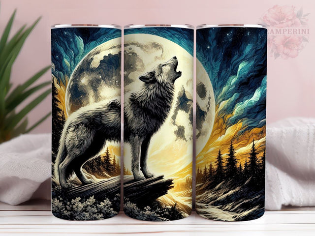 Howling Wolf Tumbler Wrap, 20oz Skinny Tumbler, Neon Wolf Tumbler PNG, Instant Digital Download PNG, Straight & Tapered Tumbler Wrap PNG Sublimation Li Zamperini 