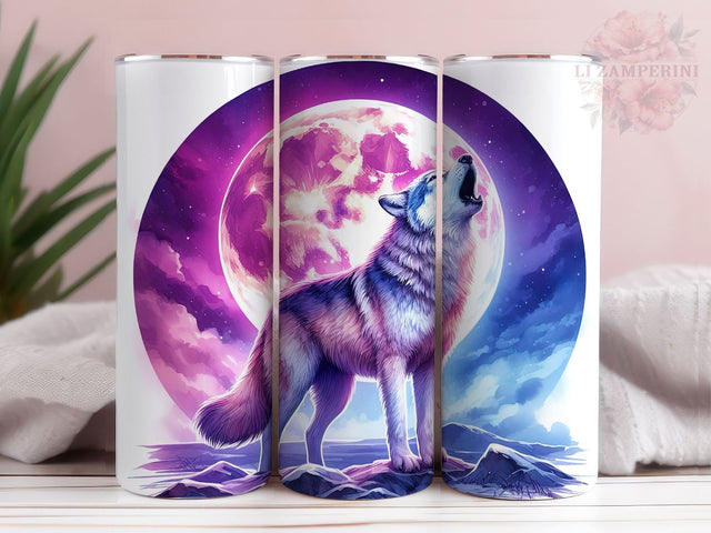 Howling Wolf Tumbler Wrap, 20oz Skinny Tumbler, Neon Wolf Tumbler PNG, Instant Digital Download PNG, Straight & Tapered Tumbler Wrap PNG Sublimation Li Zamperini 