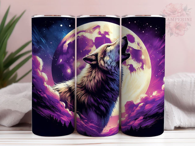 Howling Wolf Tumbler Wrap, 20oz Skinny Tumbler, Neon Wolf Tumbler PNG, Instant Digital Download PNG, Straight & Tapered Tumbler Wrap PNG Sublimation Li Zamperini 