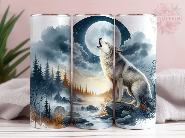Howling Wolf Tumbler Wrap, 20oz Skinny Tumbler, Neon Wolf Tumbler PNG, Instant Digital Download PNG, Straight & Tapered Tumbler Wrap PNG Sublimation Li Zamperini 