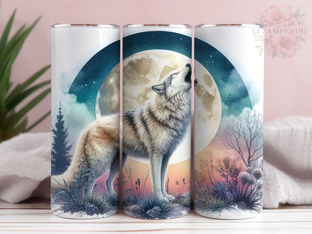 Howling Wolf Tumbler Wrap, 20oz Skinny Tumbler, Neon Wolf Tumbler PNG, Instant Digital Download PNG, Straight & Tapered Tumbler Wrap PNG Sublimation Li Zamperini 