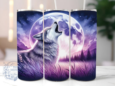Howling Wolf Tumbler Wrap, 20oz Skinny Tumbler Sublimation Design, Digital Download, Straight & Tapered Tumbler PNG, Neon Wolf Tumbler PNG Sublimation ToriDesigns 