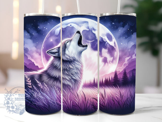 Howling Wolf Tumbler Wrap, 20oz Skinny Tumbler Sublimation Design, Digital Download, Straight & Tapered Tumbler PNG, Neon Wolf Tumbler PNG Sublimation ToriDesigns 