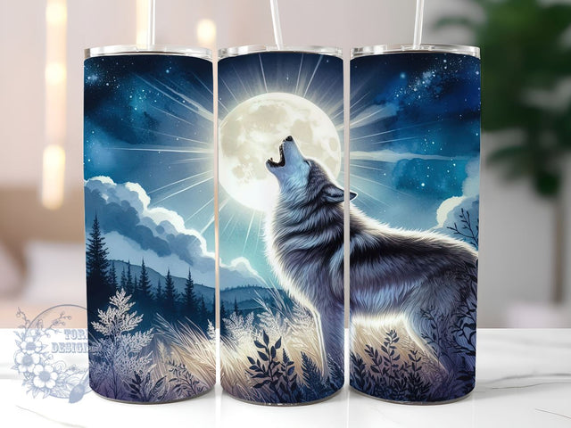Howling Wolf Tumbler Wrap, 20oz Skinny Tumbler Sublimation Design, Digital Download, Straight & Tapered Tumbler PNG, Neon Wolf Tumbler PNG Sublimation ToriDesigns 