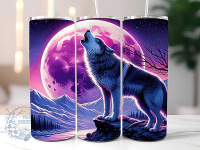 Howling Wolf Tumbler Wrap, 20oz Skinny Tumbler Sublimation Design, Digital Download, Straight & Tapered Tumbler PNG, Neon Wolf Tumbler PNG Sublimation ToriDesigns 