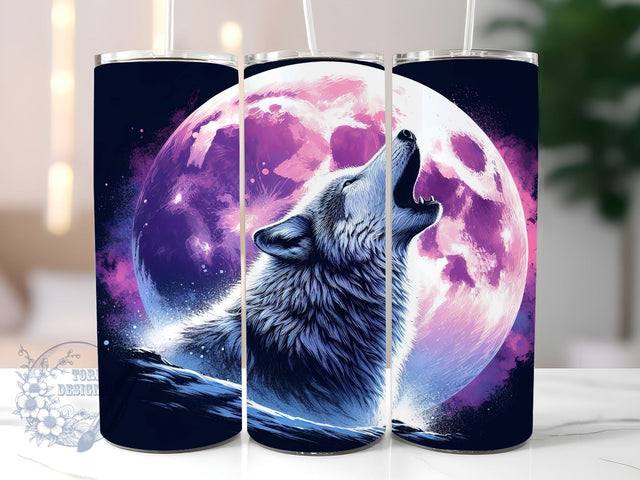 Howling Wolf Tumbler Wrap, 20oz Skinny Tumbler Sublimation Design, Digital Download, Straight & Tapered Tumbler PNG, Neon Wolf Tumbler PNG Sublimation ToriDesigns 