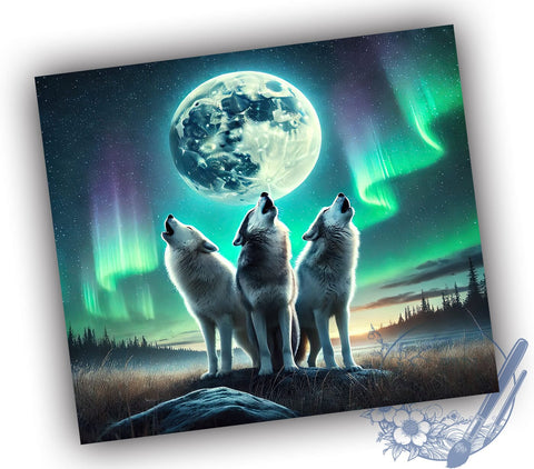 Howling Wolves Full Moon 20oz Tumbler, Howling Wolves, Full Moon Design, Northern Lights Tumbler, 20oz Tumbler, Sublimation Wrap, Nature Gifts Sublimation ToriDesigns 