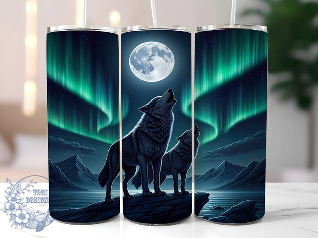 Howling Wolves Full Moon 20oz Tumbler, Howling Wolves, Full Moon Design, Northern Lights Tumbler, 20oz Tumbler, Sublimation Wrap, Nature Gifts Sublimation ToriDesigns 