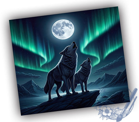 Howling Wolves Full Moon 20oz Tumbler, Howling Wolves, Full Moon Design, Northern Lights Tumbler, 20oz Tumbler, Sublimation Wrap, Nature Gifts Sublimation ToriDesigns 