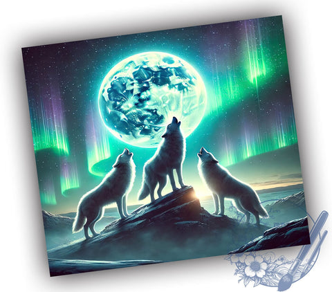 Howling Wolves Full Moon 20oz Tumbler, Howling Wolves, Full Moon Design, Northern Lights Tumbler, 20oz Tumbler, Sublimation Wrap, Nature Gifts Sublimation ToriDesigns 