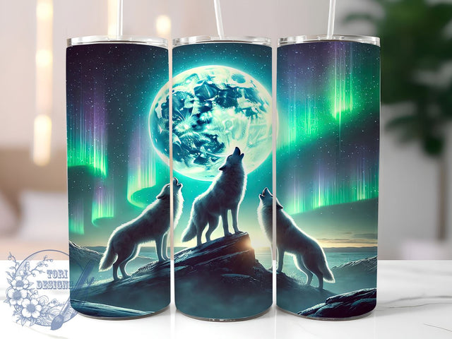 Howling Wolves Full Moon 20oz Tumbler, Howling Wolves, Full Moon Design, Northern Lights Tumbler, 20oz Tumbler, Sublimation Wrap, Nature Gifts Sublimation ToriDesigns 