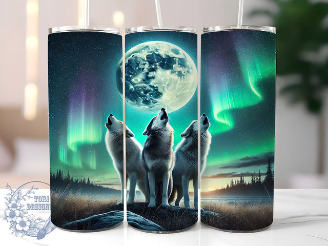 Howling Wolves Full Moon 20oz Tumbler, Howling Wolves, Full Moon Design, Northern Lights Tumbler, 20oz Tumbler, Sublimation Wrap, Nature Gifts Sublimation ToriDesigns 