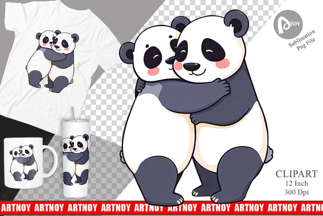 Hugging Panda Clipart Sublimation artnoy 