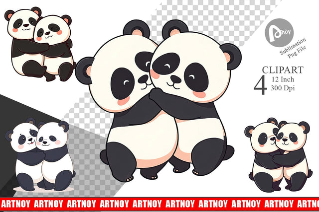 Hugging Panda Clipart Sublimation artnoy 
