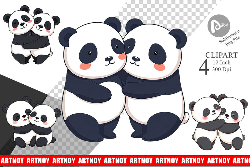 Hugging Panda Clipart Sublimation artnoy 