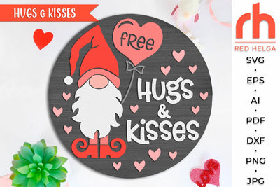 Hugs & Kisses SVG, Layered Valentine's Day Door Sign DXF SVG RedHelgaArt 