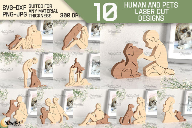Human and Pets Laser Cut Bundle. Wooden Figurines SVG SVG Evgenyia Guschina 