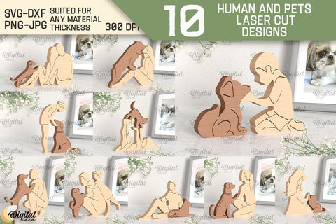 Human and Pets Laser Cut Bundle. Wooden Figurines SVG SVG Evgenyia Guschina 