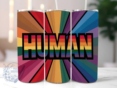 Human LGBT 20oz Skinny Tumbler, Gay Pride Rainbow Black Tumbler Png, Straight & Tapered Tumbler Wrap, Instant Digital Download Sublimation ToriDesigns 