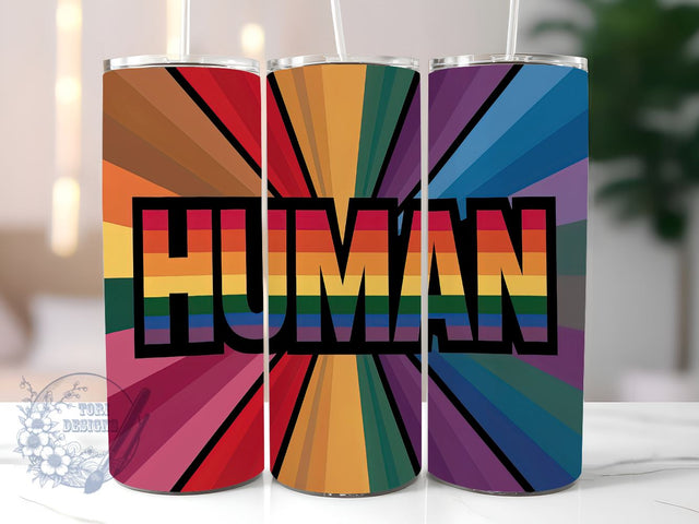 Human LGBT 20oz Skinny Tumbler, Gay Pride Rainbow Black Tumbler Png, Straight & Tapered Tumbler Wrap, Instant Digital Download Sublimation ToriDesigns 