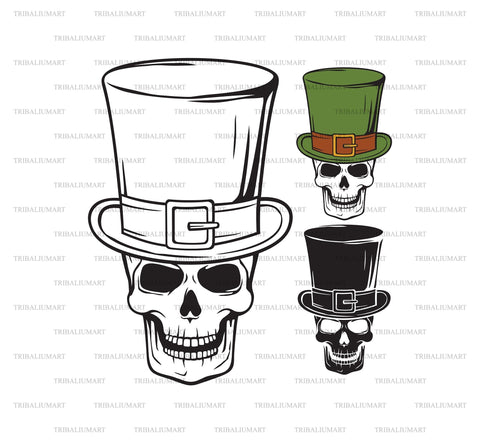 Human Skull with Leprechaun Green Top Hat SVG TribaliumArtSF 