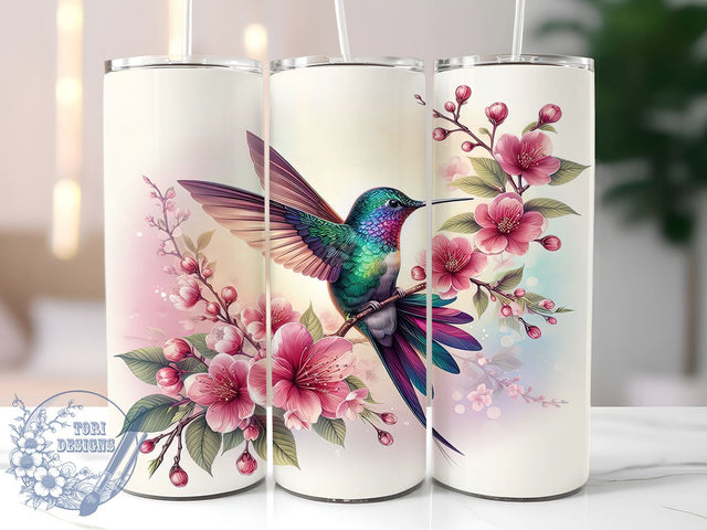 Humming Bird Flowers 20oz Skinny Tumbler, Hummingbird Tumbler Png, Straight & Tapered Tumbler Wrap, Instant Digital Download Sublimation ToriDesigns 