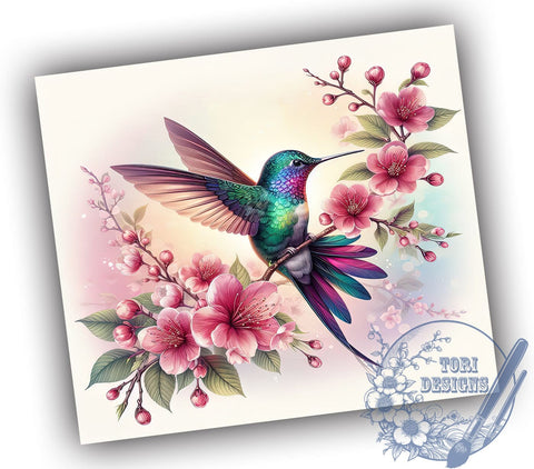 Humming Bird Flowers 20oz Skinny Tumbler, Hummingbird Tumbler Png, Straight & Tapered Tumbler Wrap, Instant Digital Download Sublimation ToriDesigns 