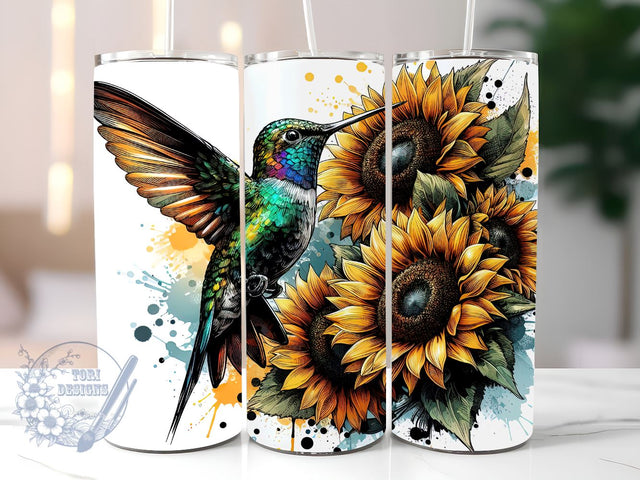Humming Bird Sunflowers 20 oz Skinny Sublimation Tumbler, Humming Bird Tumbler PNG, Straight & Tapered Tumbler Wrap PNG, Instant Digital Download PNG Sublimation ToriDesigns 