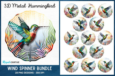 Hummingbird 3D Metal Round Wind Spinner Bundle Sublimation Regulrcrative 