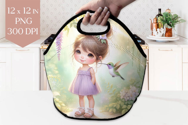 Hummingbird and Girl Lunch Bag PNG Sublimation BijouBay 