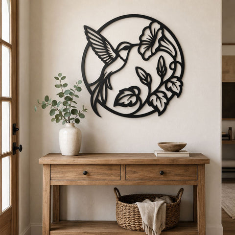 Hummingbird and Hibiscus Laser SVG | Floral Bird DXF | Hummingbird Metal Art | Flower CNC File | Garden Wall Decor | Plasma Cutting File SVG HappyDesignStudio 
