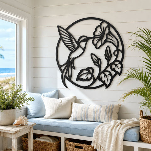 Hummingbird and Hibiscus Laser SVG | Floral Bird DXF | Hummingbird Metal Art | Flower CNC File | Garden Wall Decor | Plasma Cutting File SVG HappyDesignStudio 