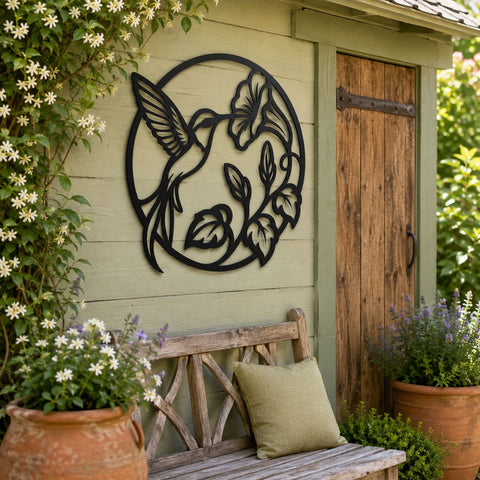 Hummingbird and Hibiscus Laser SVG | Floral Bird DXF | Hummingbird Metal Art | Flower CNC File | Garden Wall Decor | Plasma Cutting File SVG HappyDesignStudio 
