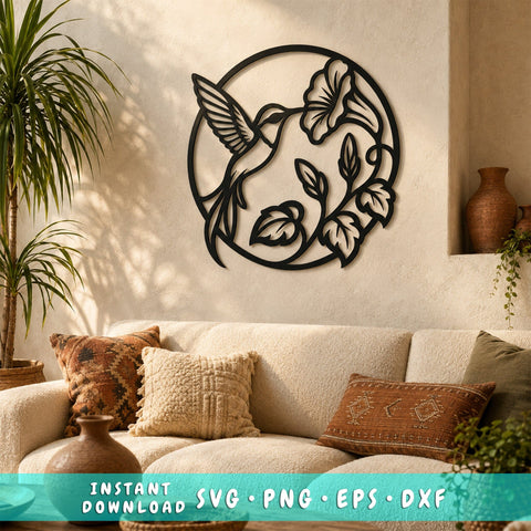Hummingbird and Hibiscus Laser SVG | Floral Bird DXF | Hummingbird Metal Art | Flower CNC File | Garden Wall Decor | Plasma Cutting File SVG HappyDesignStudio 